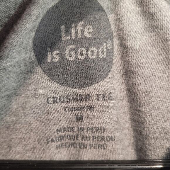 Life Is Good Crusher T Shirt Mens Medium Short Sleeve Gray Truck Dog American - Picture 5 of 8